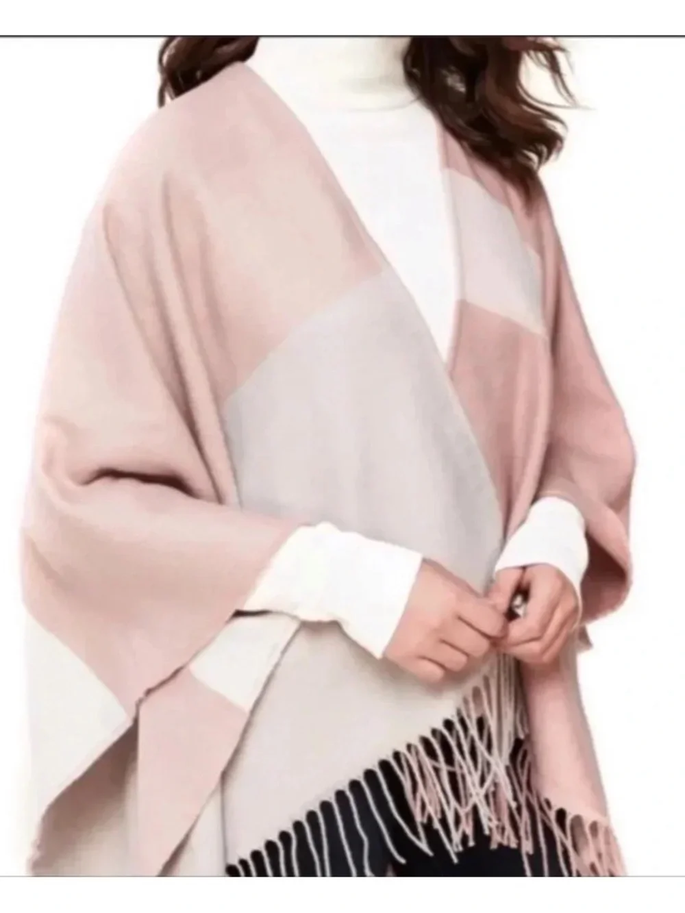Soia & Kyo Two Tone Cream Fringe Poncho